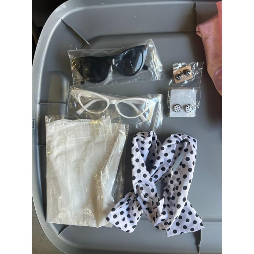 Set of 6 Costume Accessories Scarf & Cat Eye Glasses & Polka Dots Stud Earrings